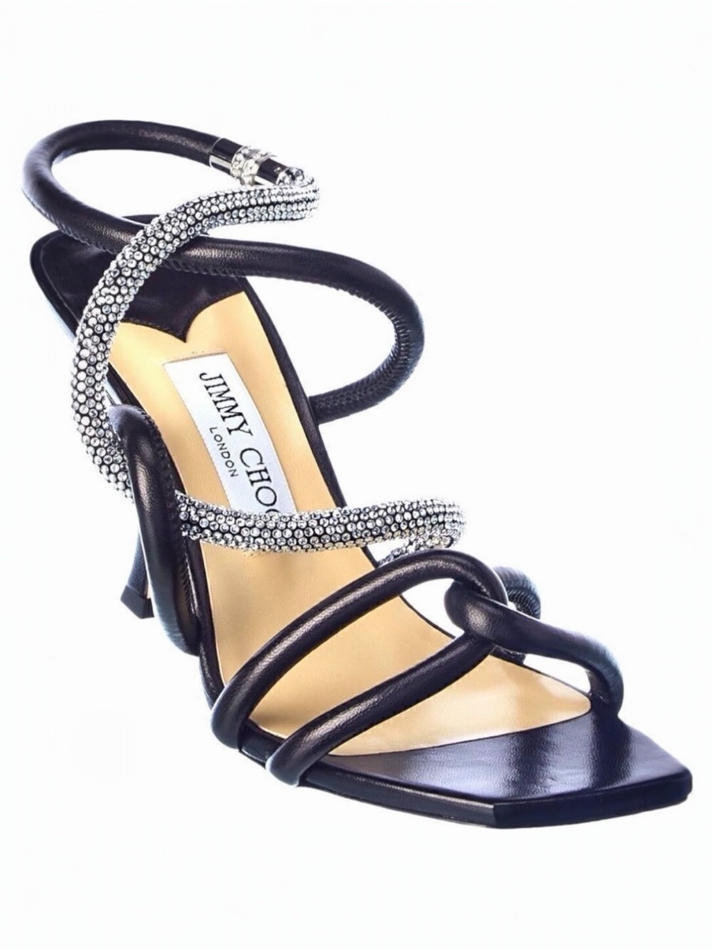 Jimmy Choo Lonnie 90 Crystal Embellished Leather Sandals Ankle Strap Heel Sandal